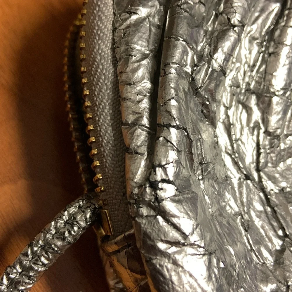 Tory Burch “Cracked” Metallic Mini Zip Pouch